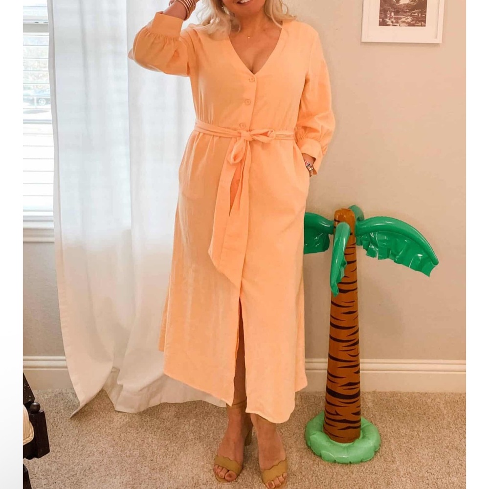 H&M Peach Midi Dress with Waist Tie